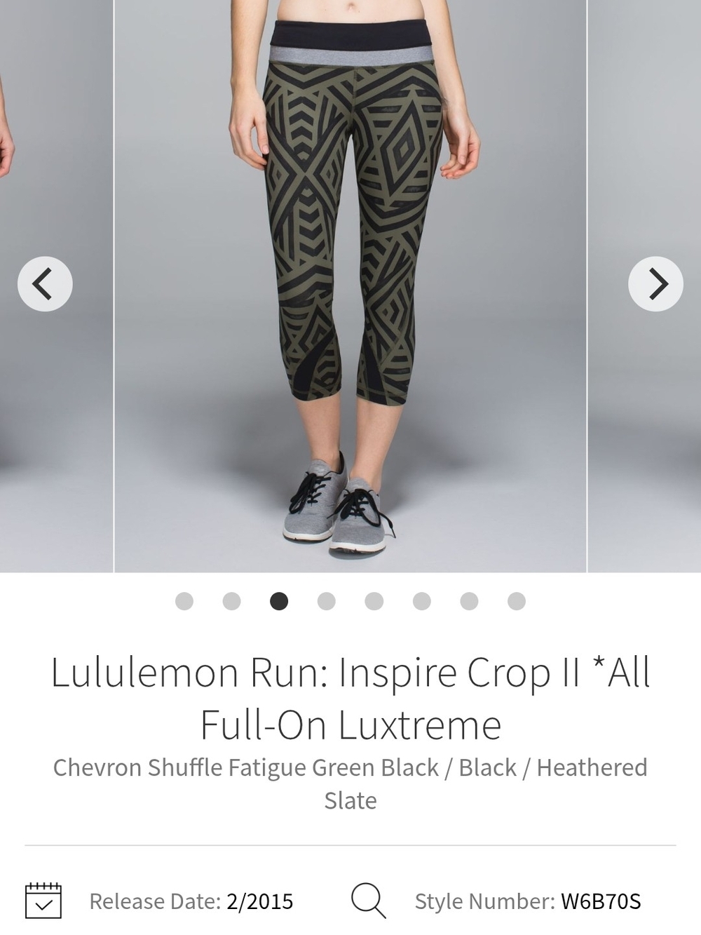 lululemon athletica Chevron Shuffle Fatigue Green & Black Inspire Crop II